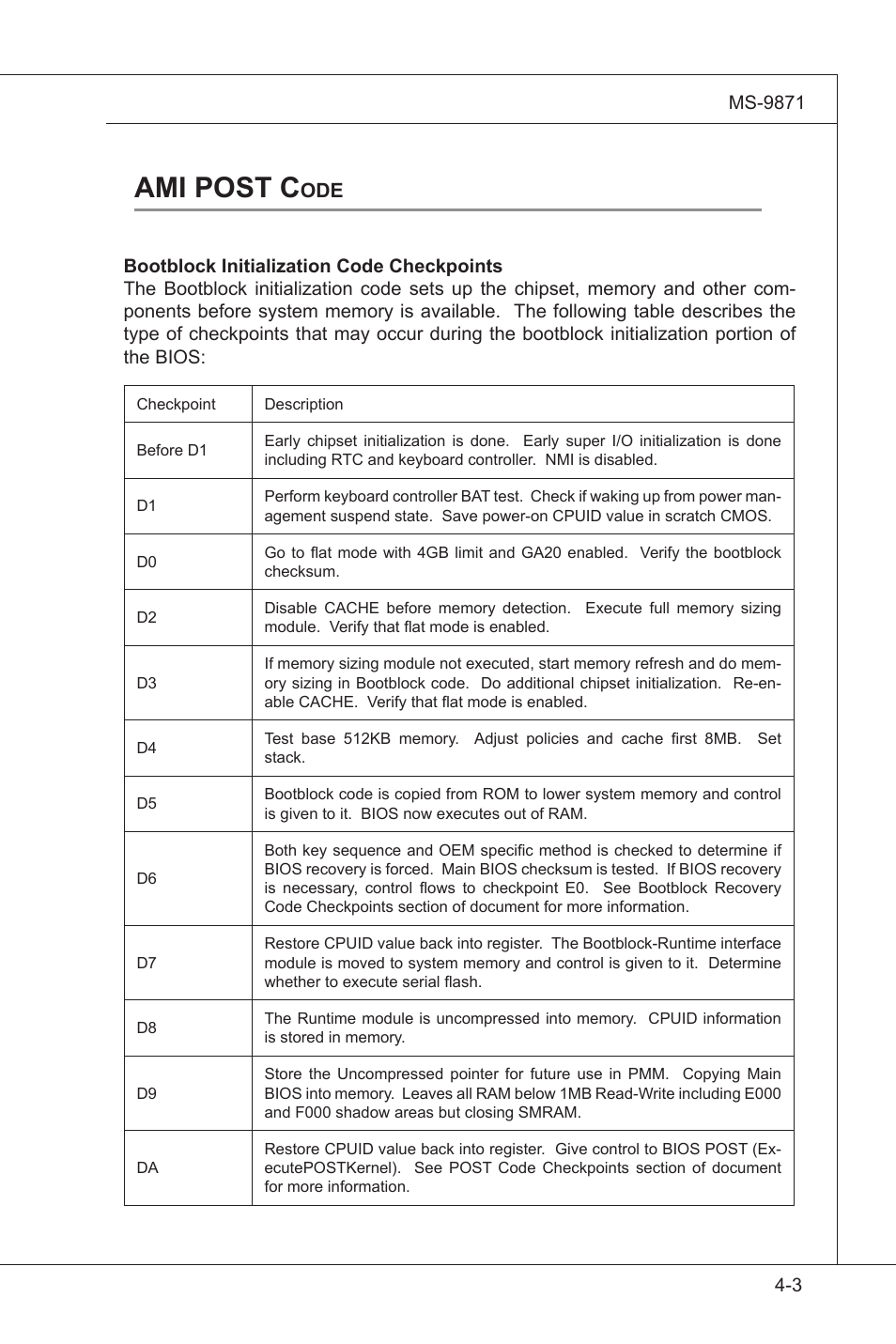 Ami post code, Ami post code -3, Ami post c | MSI IM-GS45-M User Manual | Page 55 / 63