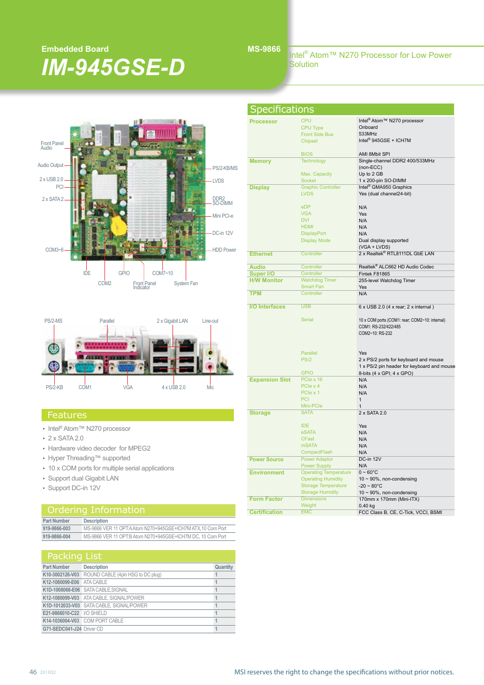 MSI IM-945GSE-D V1.0 User Manual | 1 page