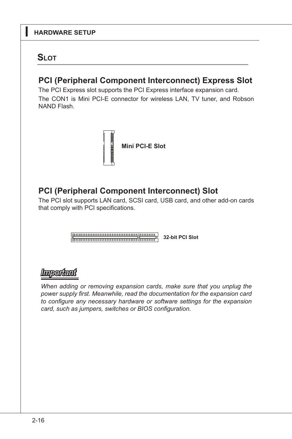 Pci (peripheral component interconnect) slot, Important | MSI AM-780E V1.1 User Manual | Page 24 / 24