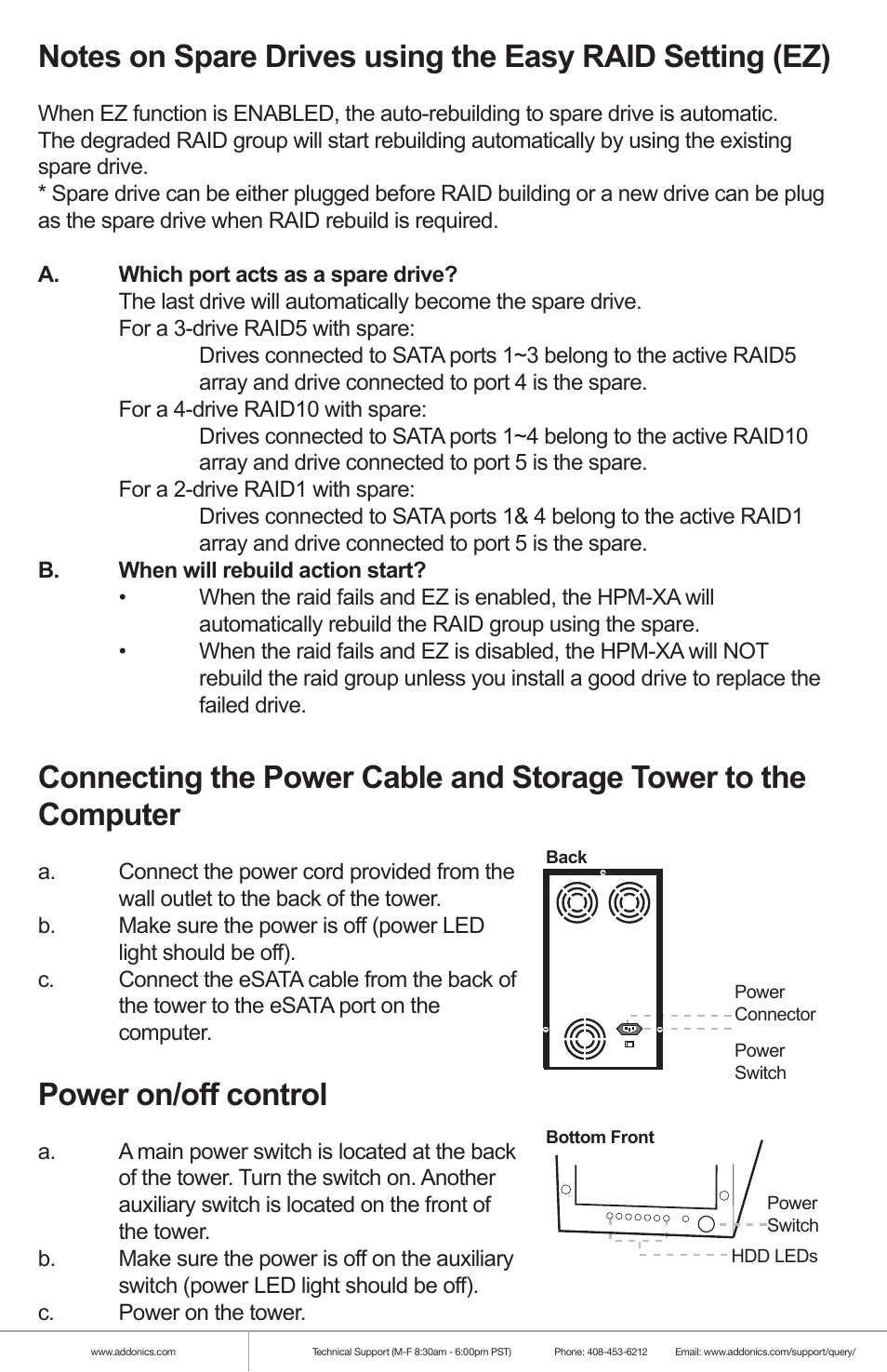 Power on/off control | Addonics Technologies STORAGE TOWER V ST55HPMXA User Manual | Page 8 / 8
