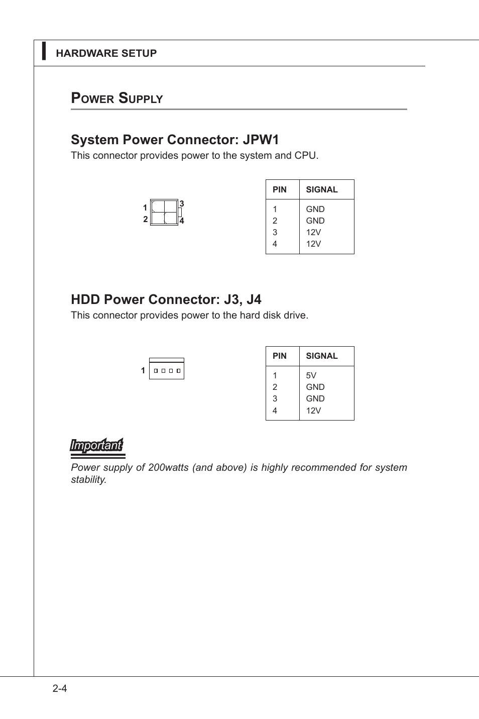 System power connector: jpw1, Hdd power connector: j3, j4 | MSI IM-GS45-D User Manual | Page 24 / 66