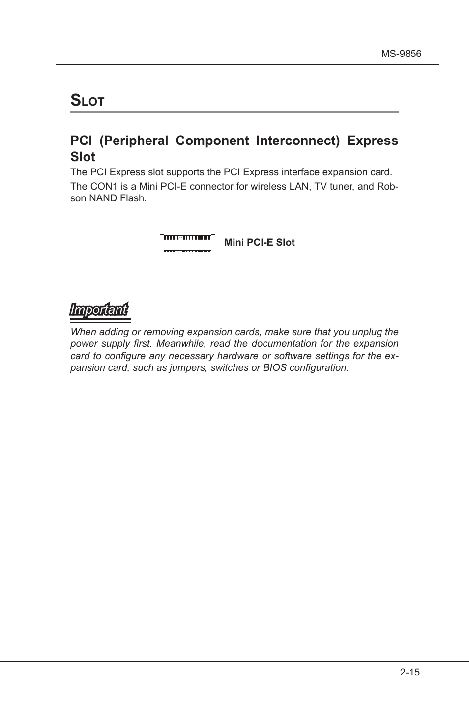 Slot, Slot -15, Important | MSI I3-945GSE User Manual | Page 33 / 63