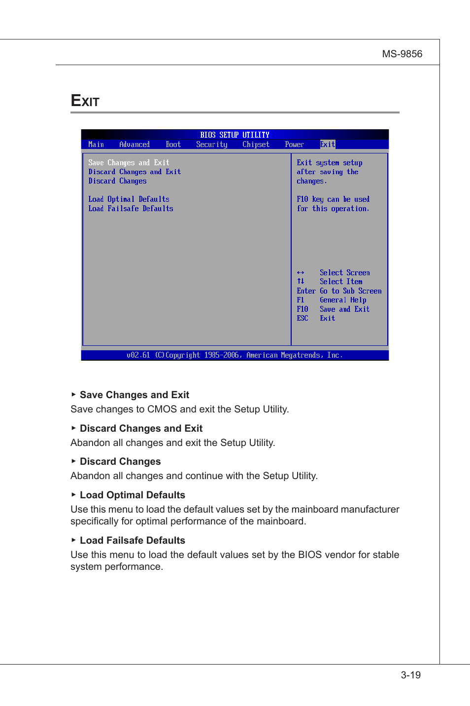 Exit, Exit -19 | MSI I3-945GSE User Manual | Page 53 / 63