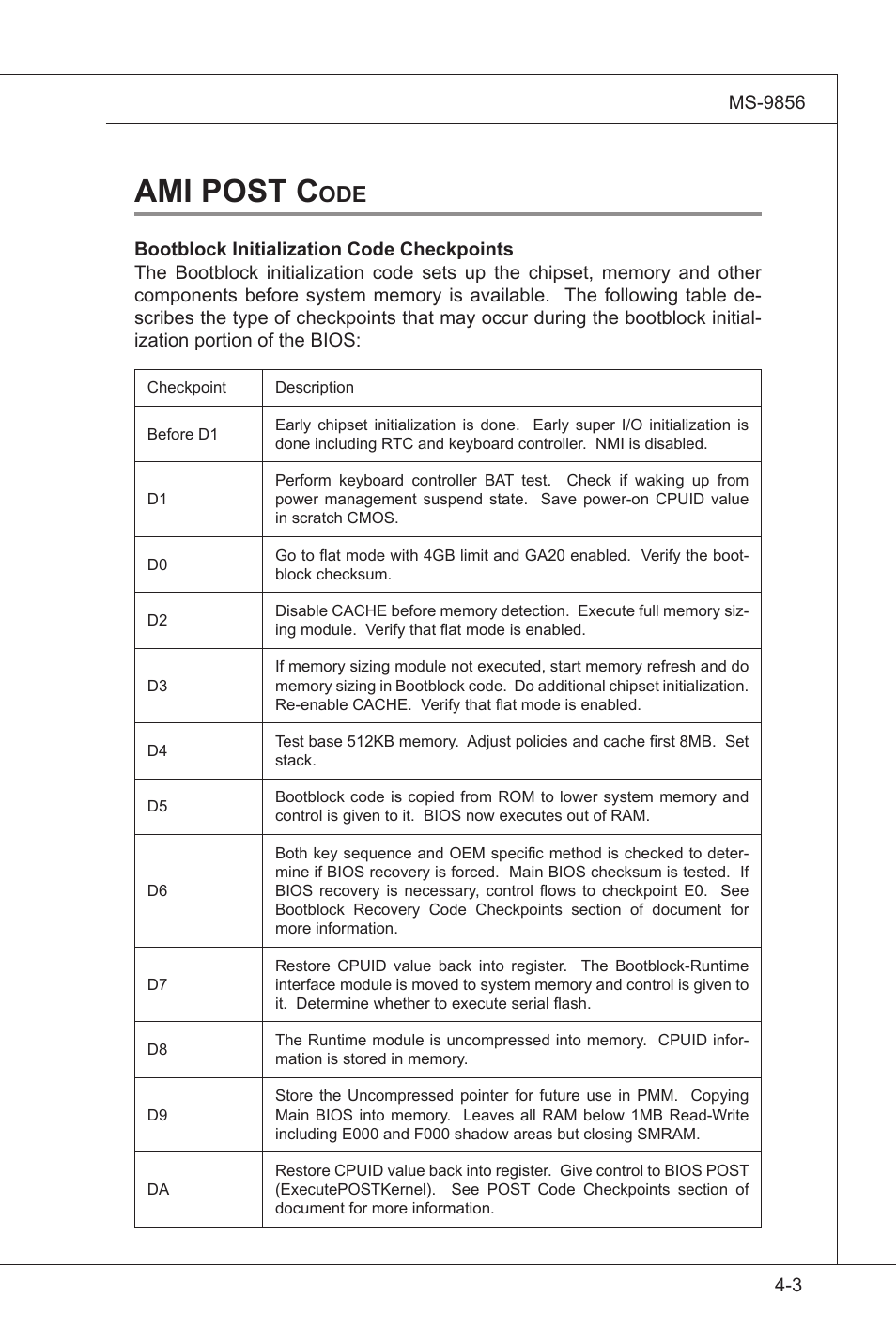 Ami post code, Ami post code -3, Ami post c | MSI I3-945GSE User Manual | Page 57 / 63