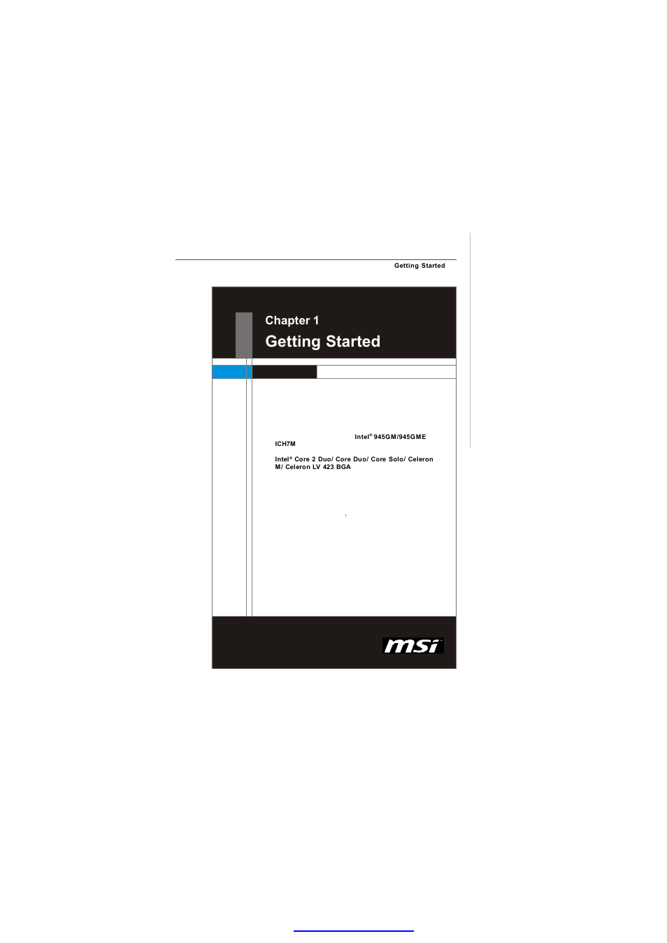 Getting started, Chapter 1 | MSI Fuzzy 945GME2 V4.0 User Manual | Page 9 / 78