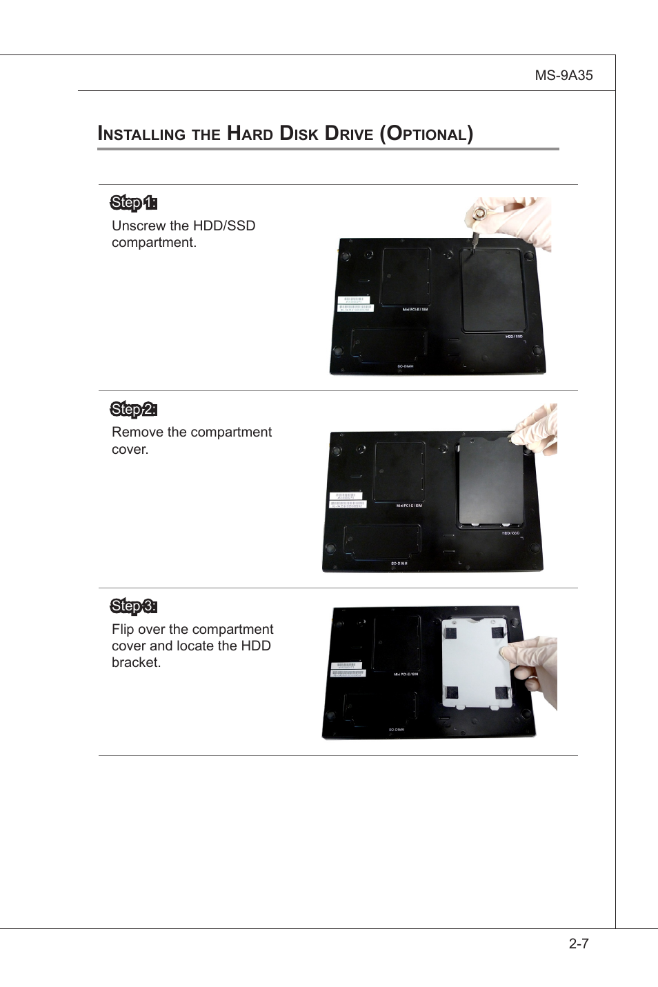 Installing the hard disk drive, Installing the hard disk drive (optional) -7 | MSI MS-9A35 (WindBOX III) User Manual | Page 23 / 44