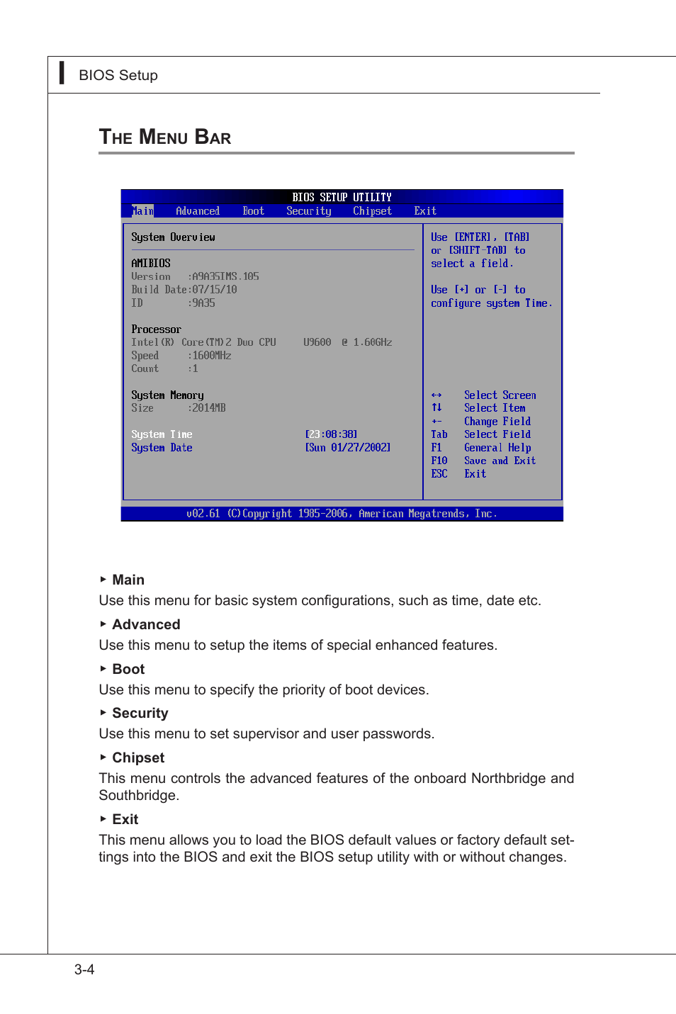 The menu bar, The menu bar -4 | MSI MS-9A35 (WindBOX III) User Manual | Page 32 / 44