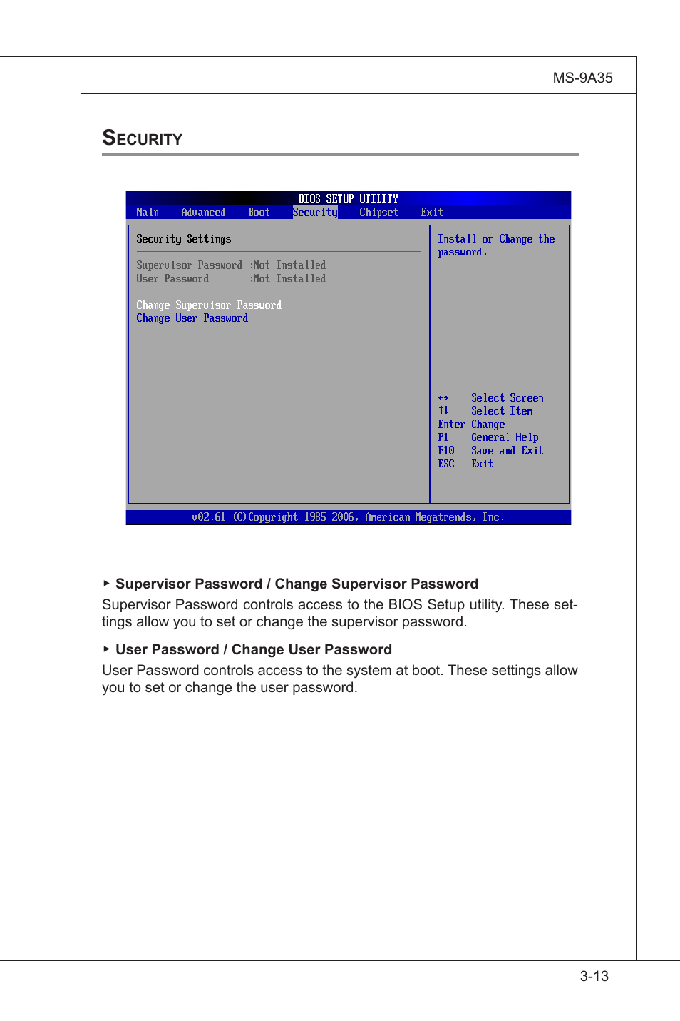Security, Security -13 | MSI MS-9A35 (WindBOX III) User Manual | Page 41 / 44