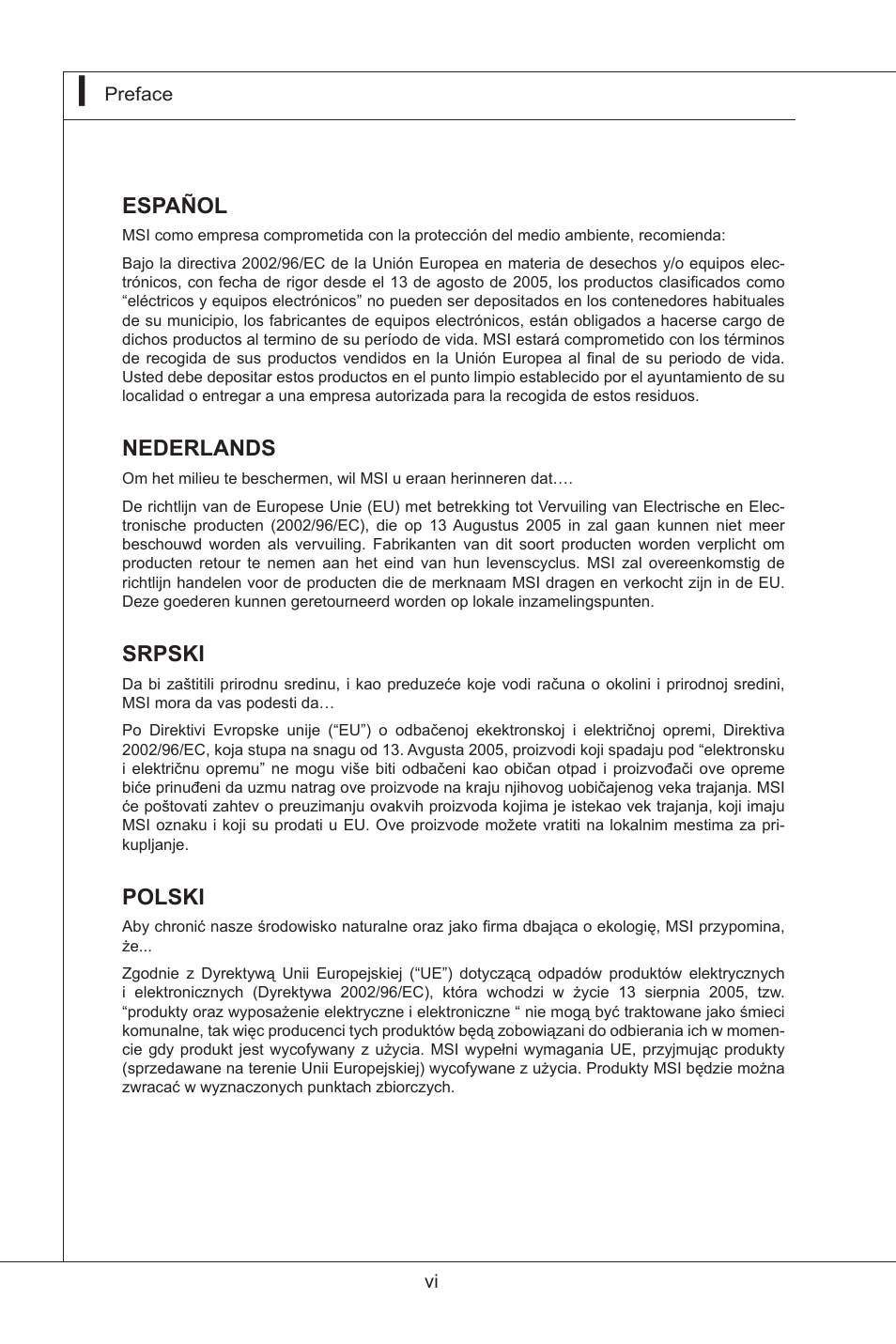 Español, Nederlands, Srpski | Polski | MSI MS-9A35 (WindBOX III) User Manual | Page 6 / 44