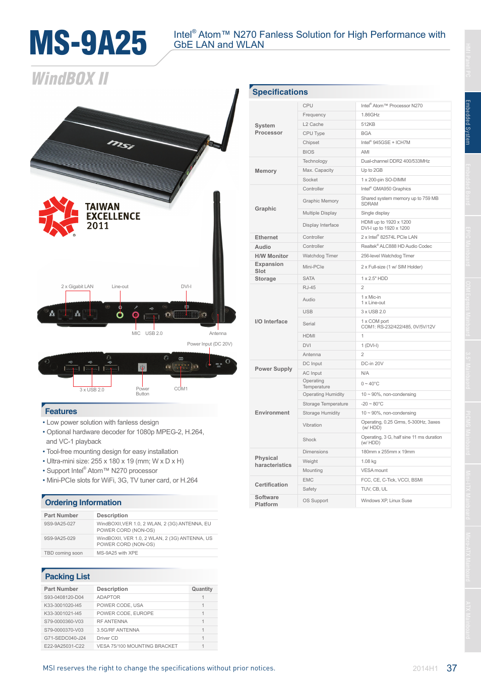 MSI MS-9A25(WindBOX-II) User Manual | 1 page