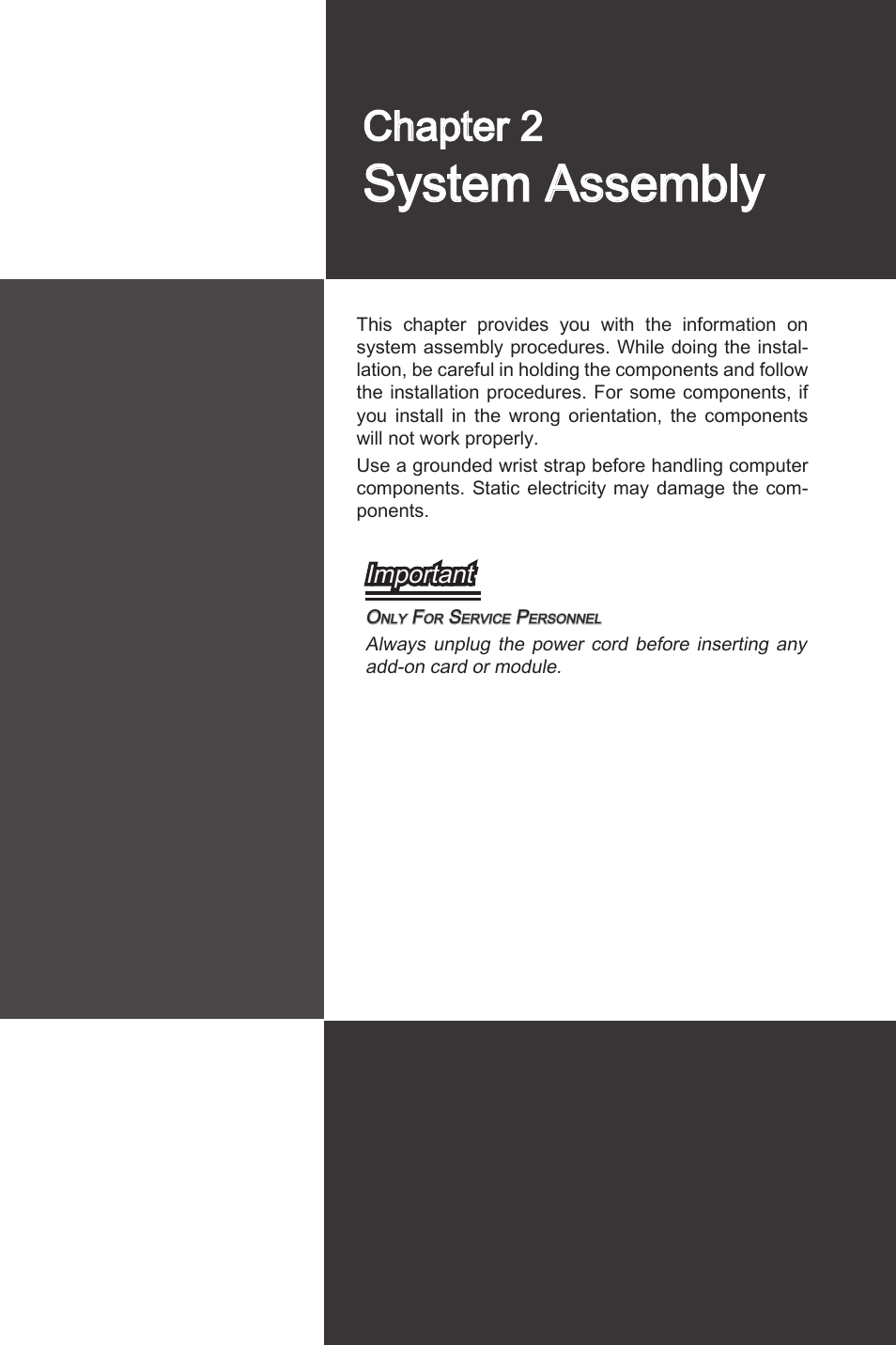 System assembly, Chapter 2, Important | MSI MS-9A08 User Manual | Page 19 / 72