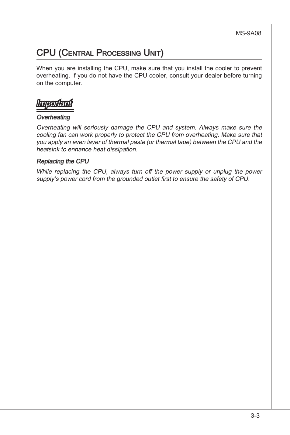 Cpu (c, Important | MSI MS-9A08 User Manual | Page 35 / 72