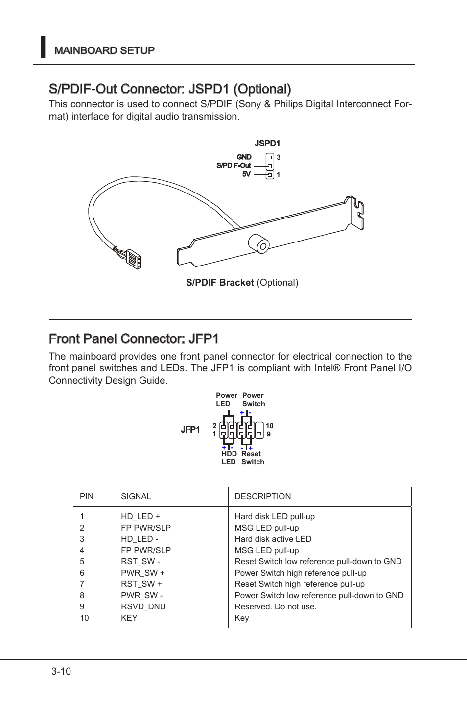 Front panel connector: jfp1, S/pdif-out connector: jspd1 (optional) | MSI MS-9A08 User Manual | Page 42 / 72