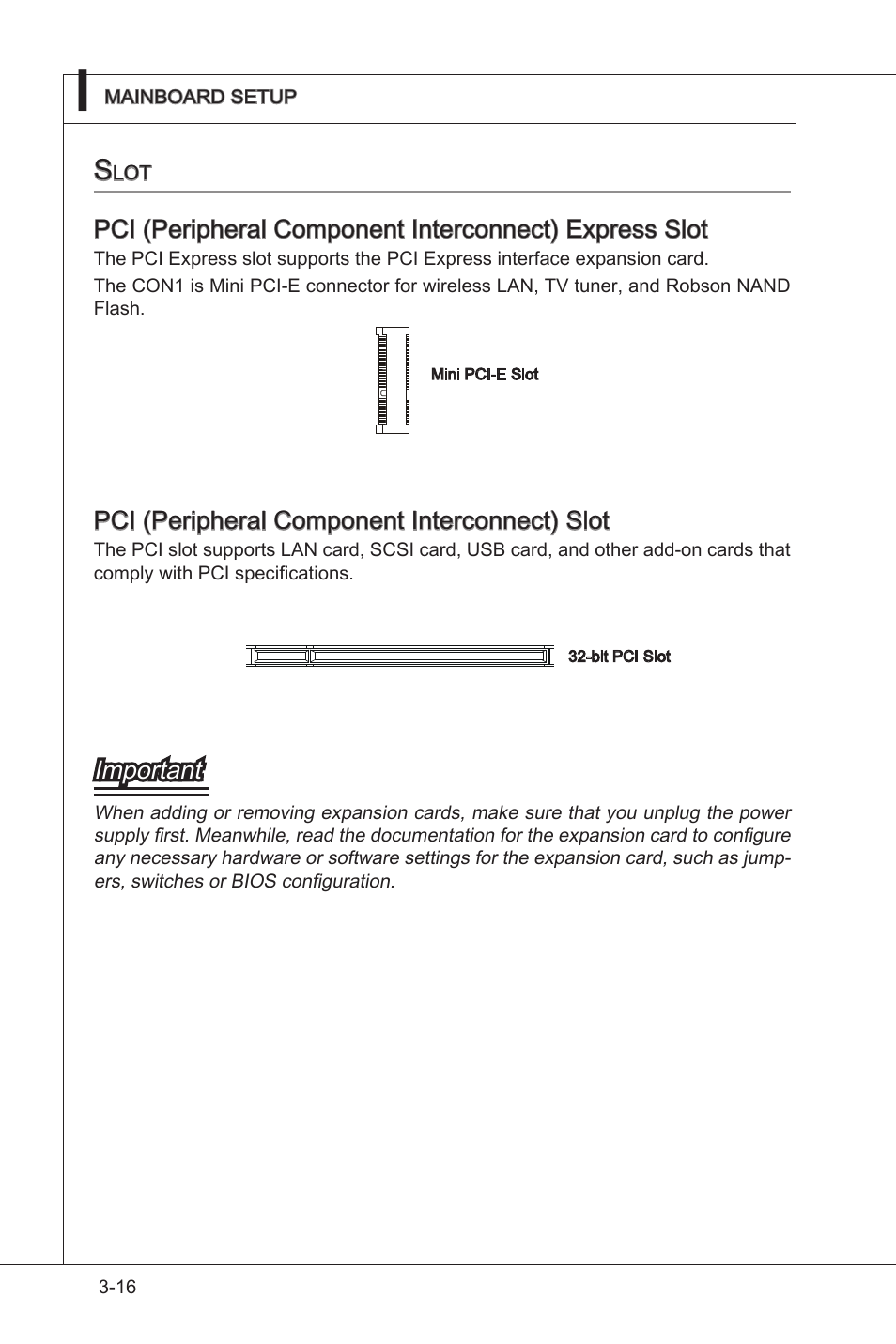 Important, Pci (peripheral component interconnect) slot | MSI MS-9A08 User Manual | Page 48 / 72