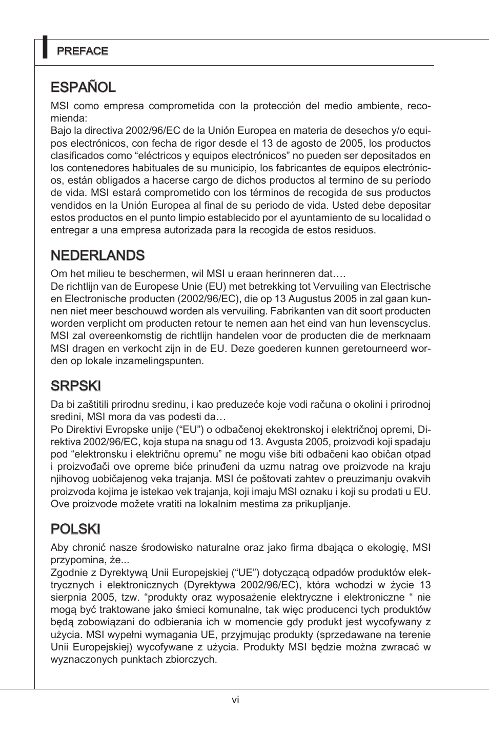 Español, Nederlands, Srpski | Polski | MSI MS-9A08 User Manual | Page 6 / 72