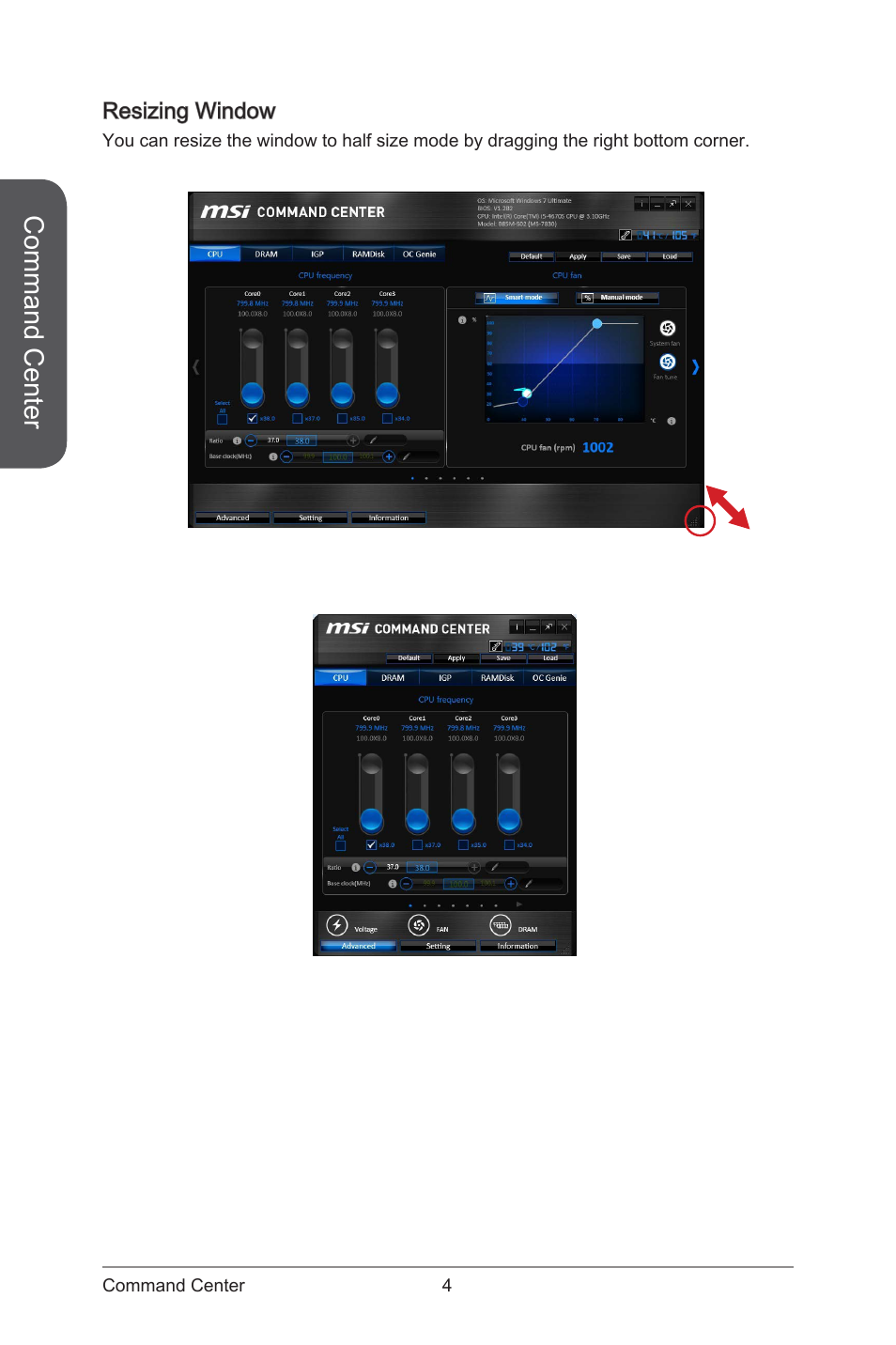 Resizing window, Command center | MSI ATX Motherboard User Manual | Page 10 / 64