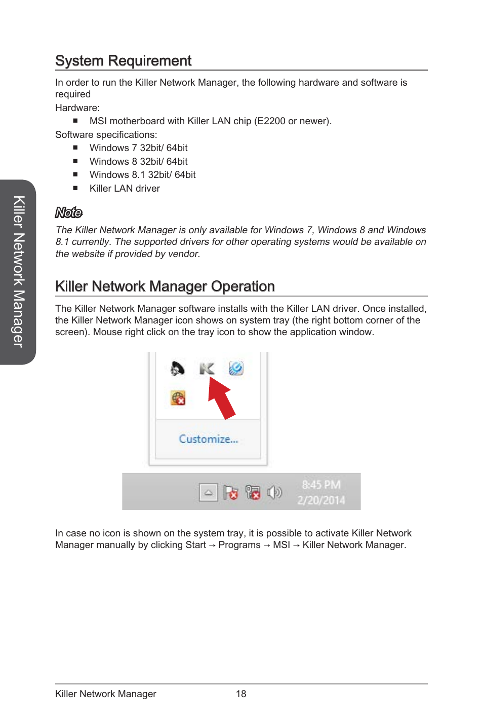 Killer network manager, System requirement, Killer network manager operation | MSI ATX Motherboard User Manual | Page 24 / 64