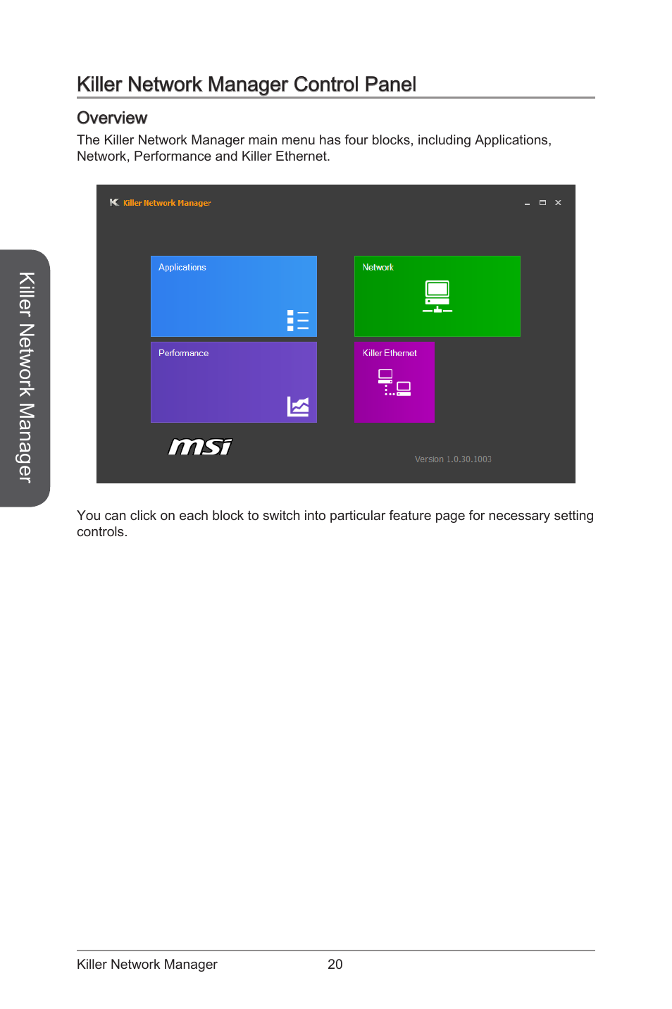 Killer network manager control panel, Overview, Killer network manager | MSI ATX Motherboard User Manual | Page 26 / 64