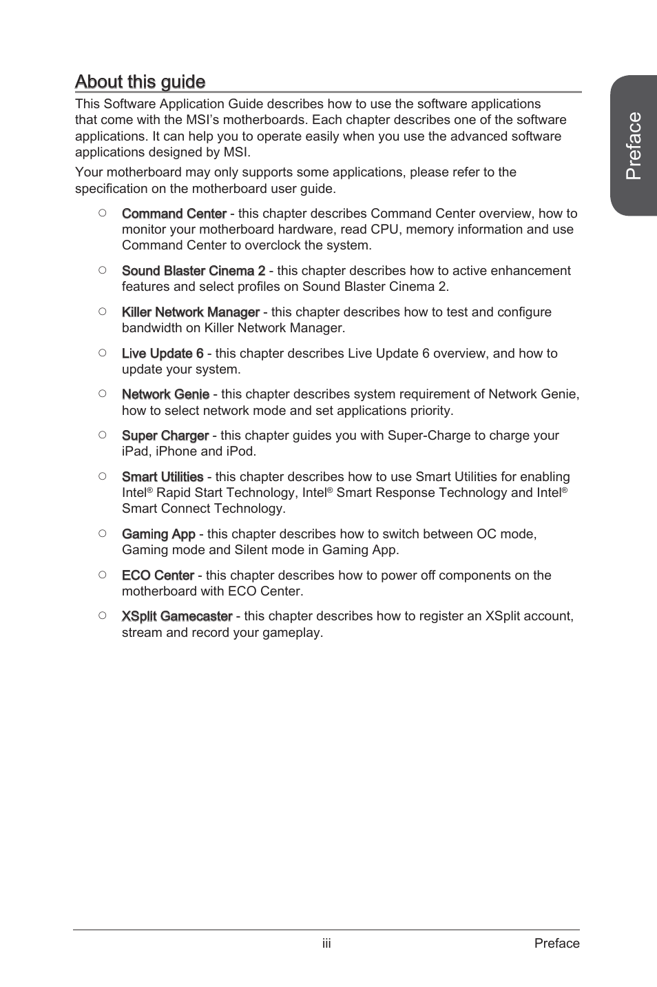 Preface, About this guide | MSI ATX Motherboard User Manual | Page 3 / 64