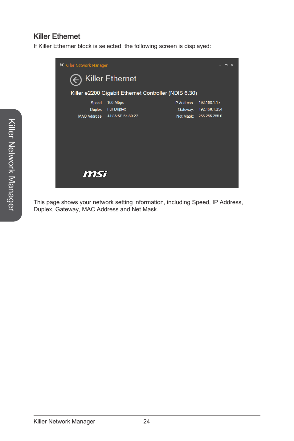 Killer ethernet, Killer network manager | MSI ATX Motherboard User Manual | Page 30 / 64