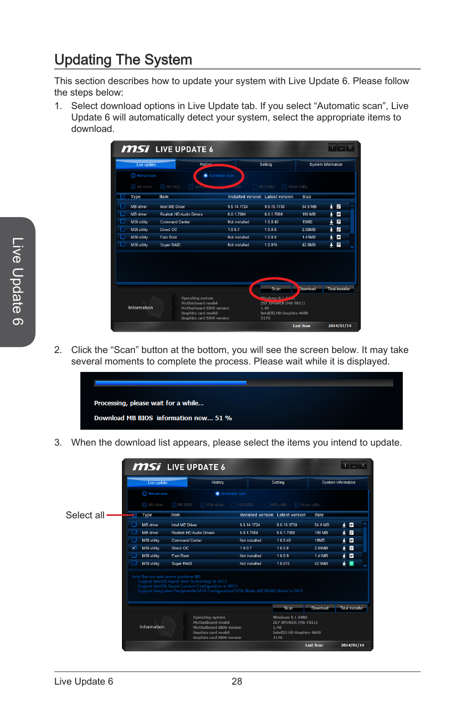 Updating the system, Live update 6 | MSI ATX Motherboard User Manual | Page 34 / 64