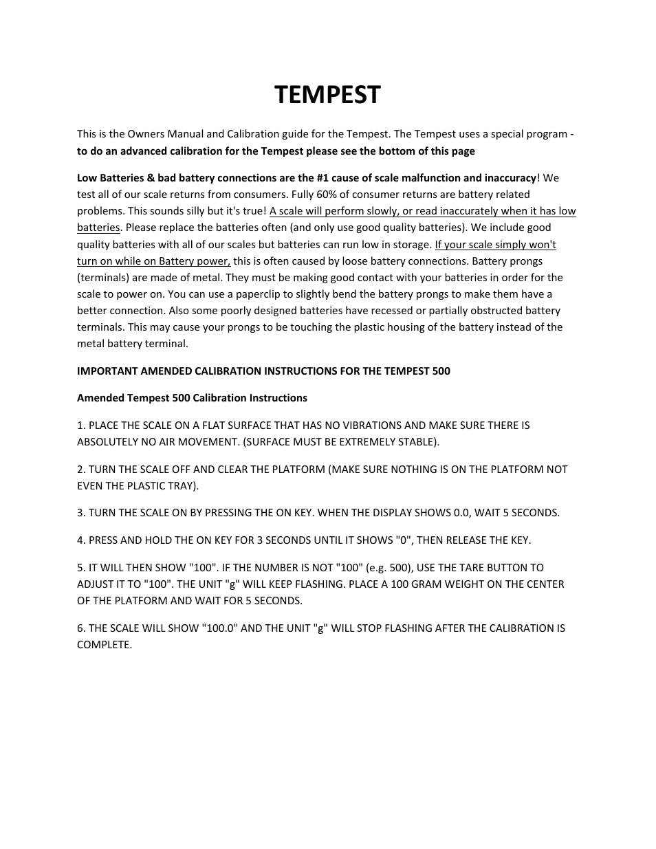 MyWeigh TEMPEST User Manual | 6 pages