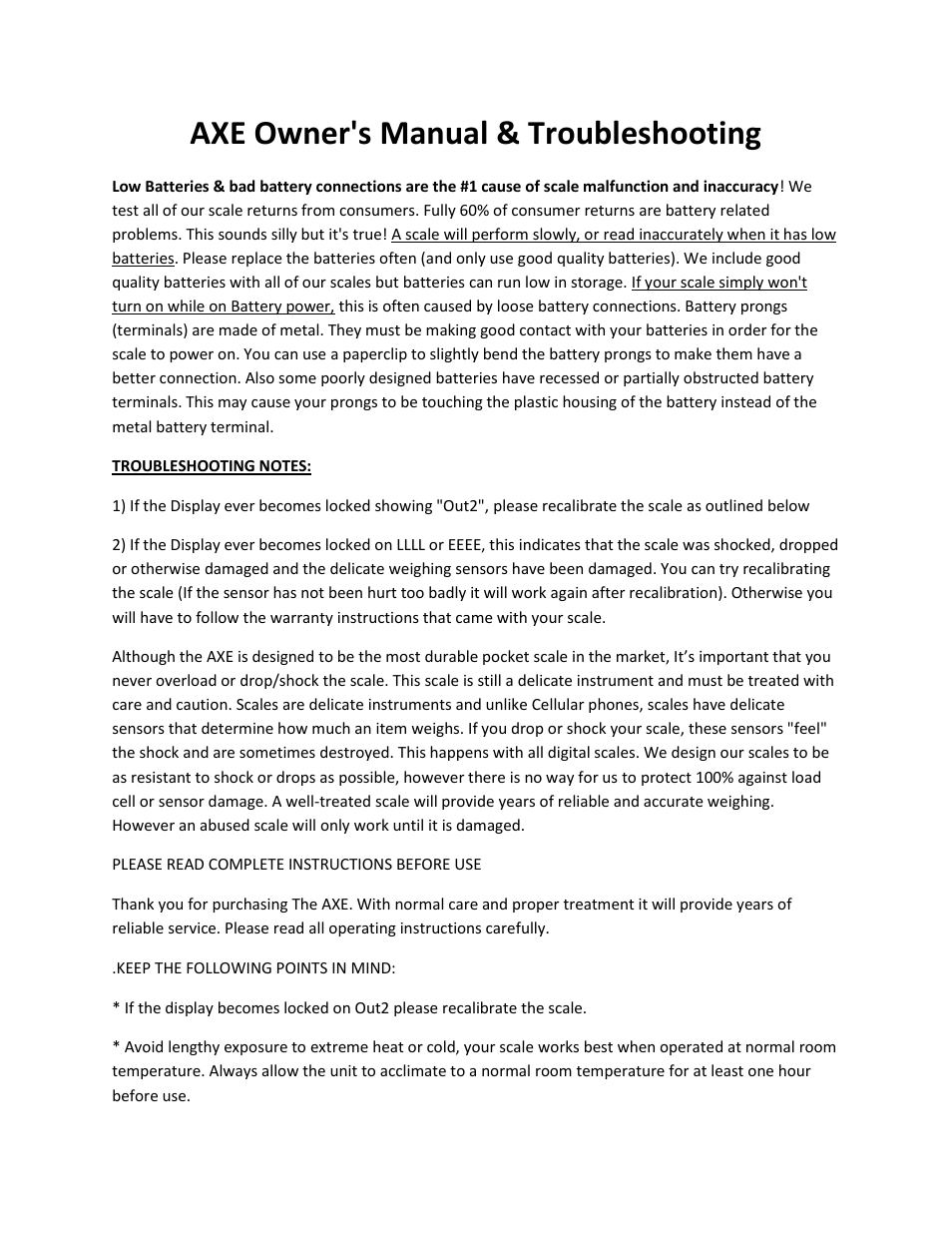 MyWeigh AXE300 User Manual | 5 pages