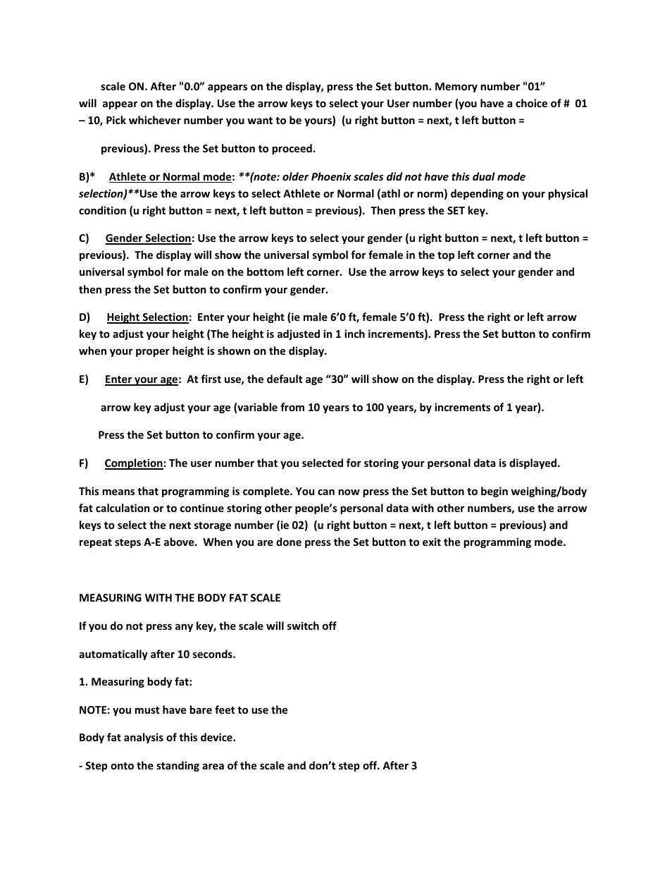 MyWeigh PHOENIX BODYFAT SCALE User Manual | Page 4 / 7