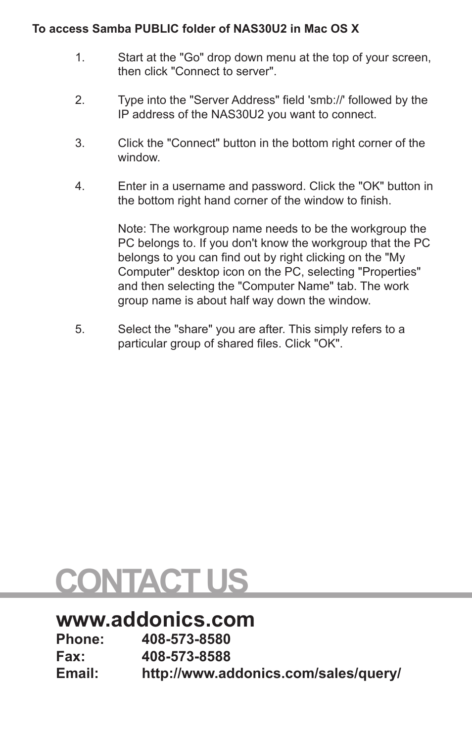 Contact us | Addonics Technologies NAS30U2 User Manual | Page 8 / 8