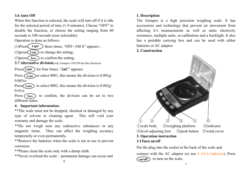 Description | MyWeigh GEMPRO SERIES User Manual | Page 2 / 4