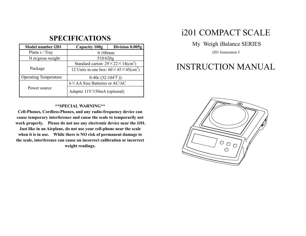 MyWeigh iBALANCE 201 User Manual | 4 pages