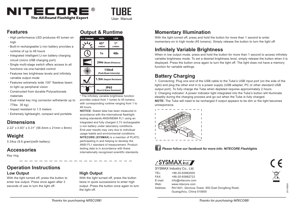 NITECORE TUBE User Manual | 1 page