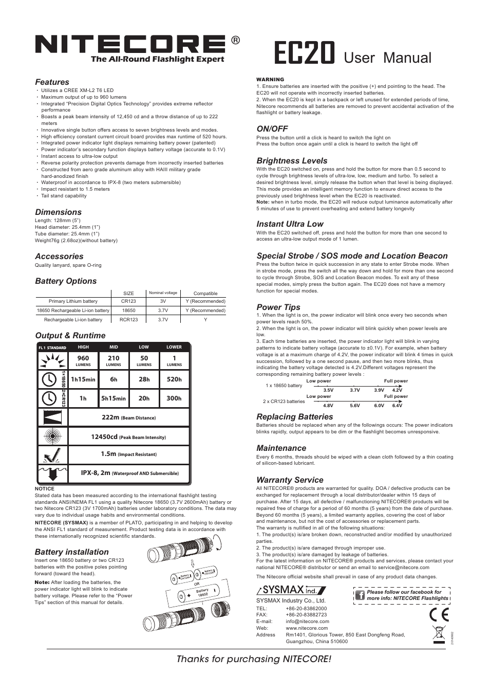 NITECORE EC20 User Manual | 1 page