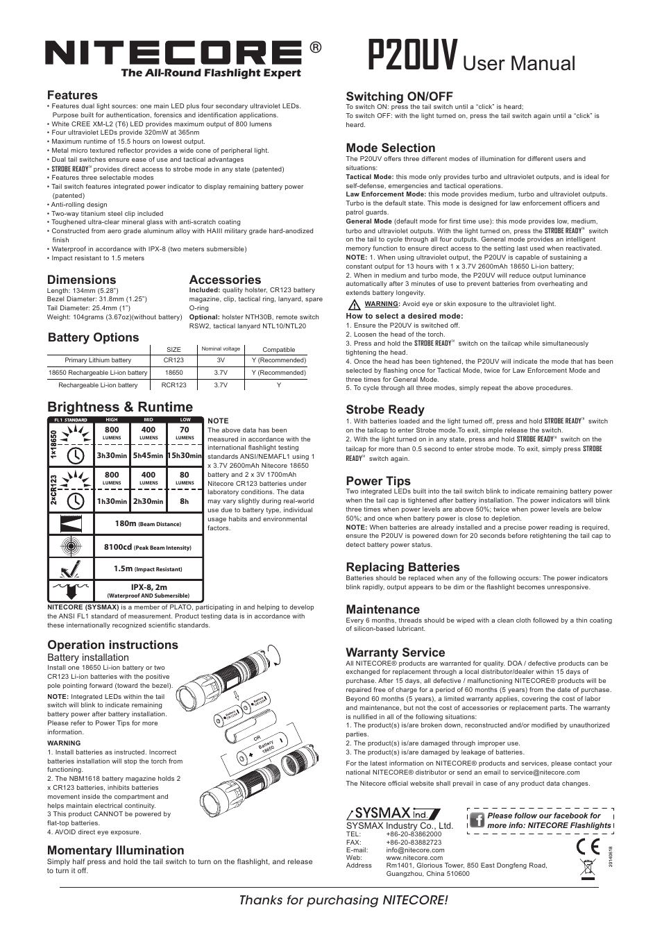 NITECORE P20UV User Manual | 1 page