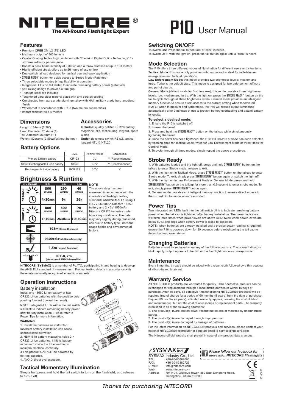 NITECORE P10 User Manual | 1 page