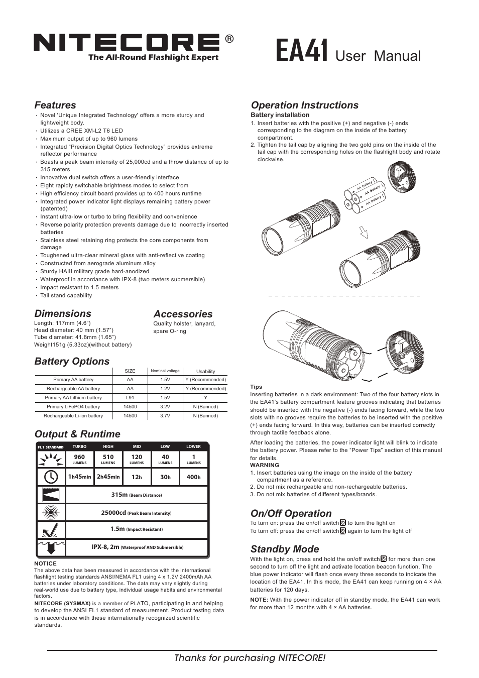 NITECORE EA41 User Manual | 2 pages