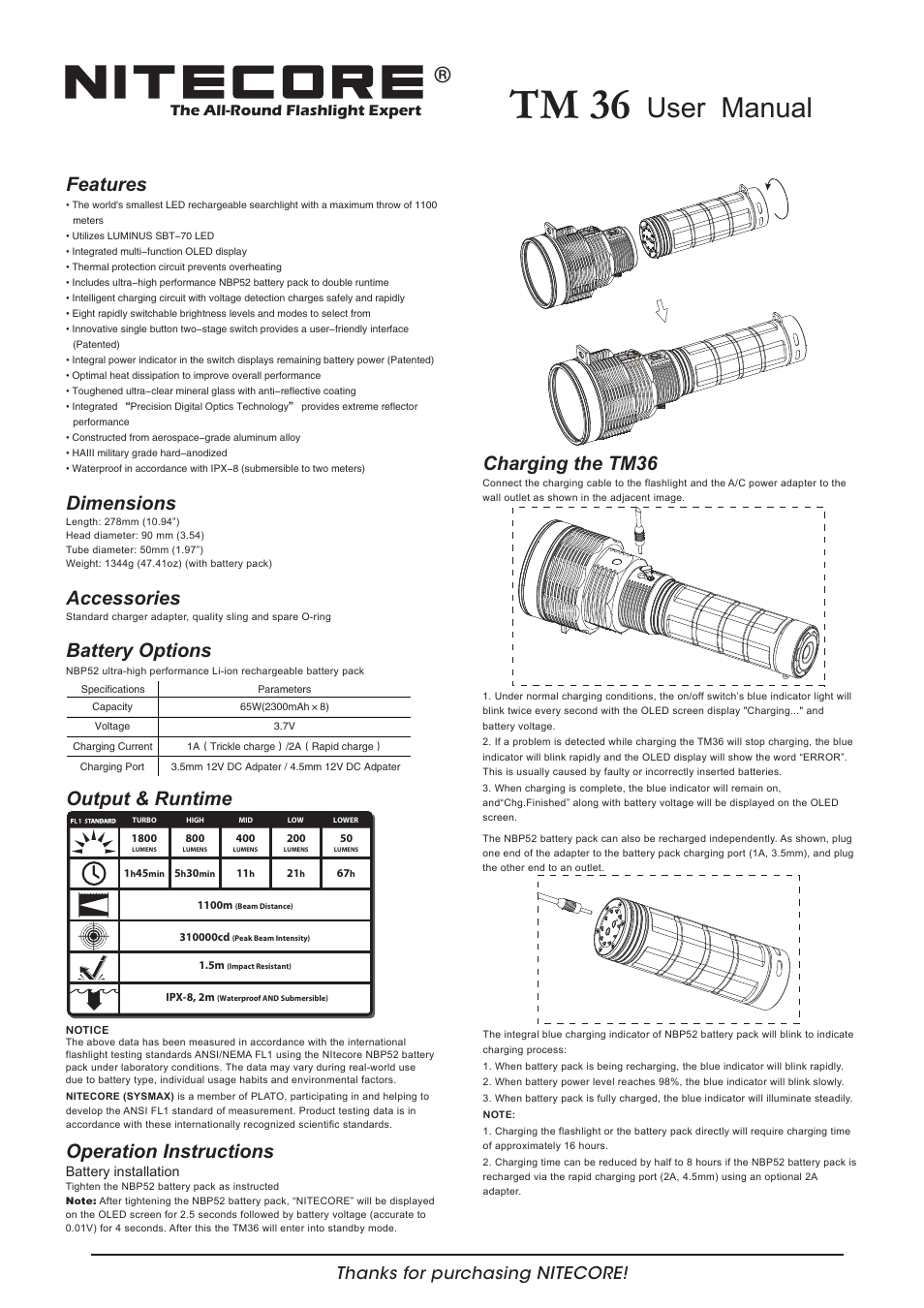 NITECORE TM 36 User Manual | 2 pages