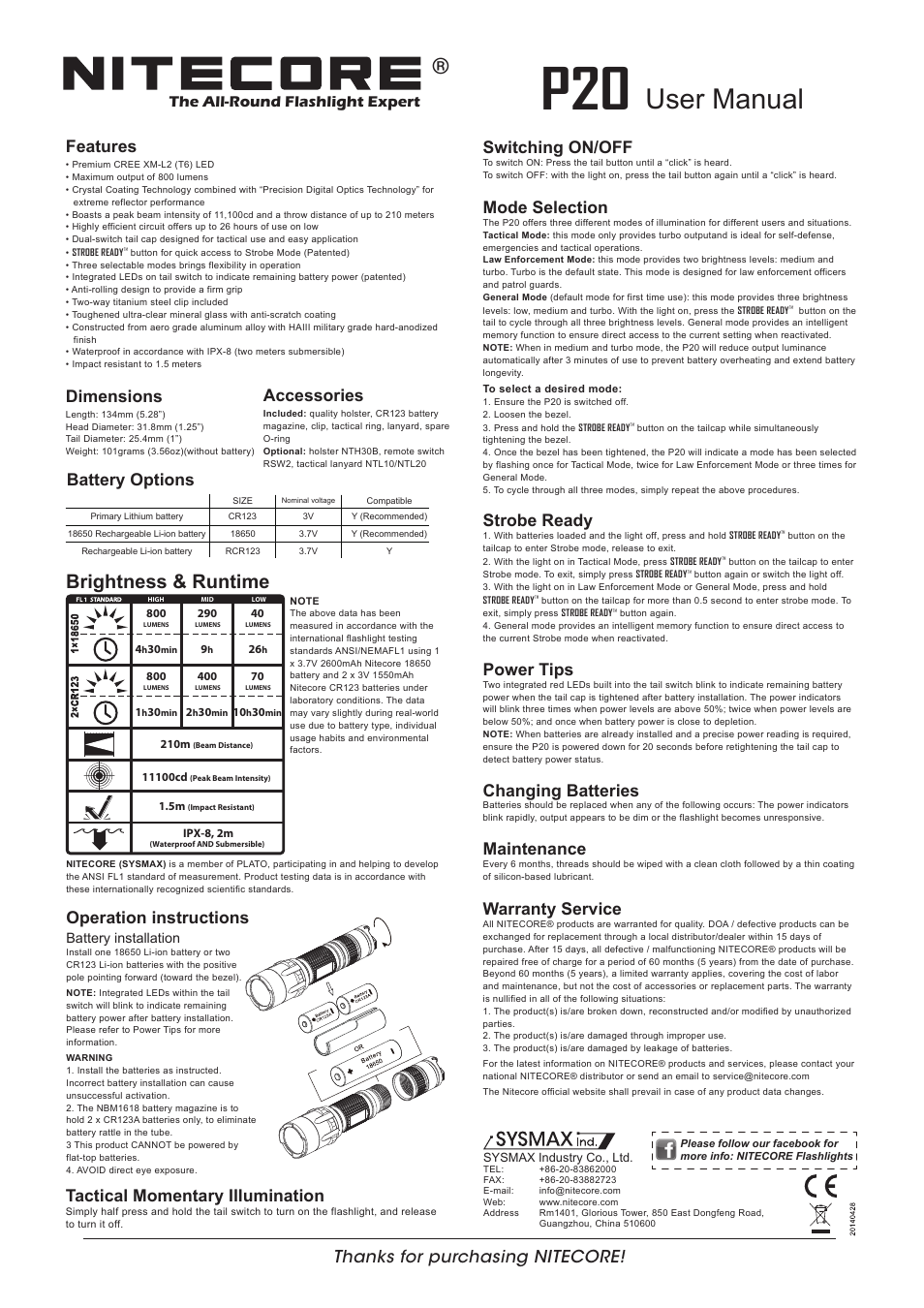 NITECORE P20 User Manual | 1 page