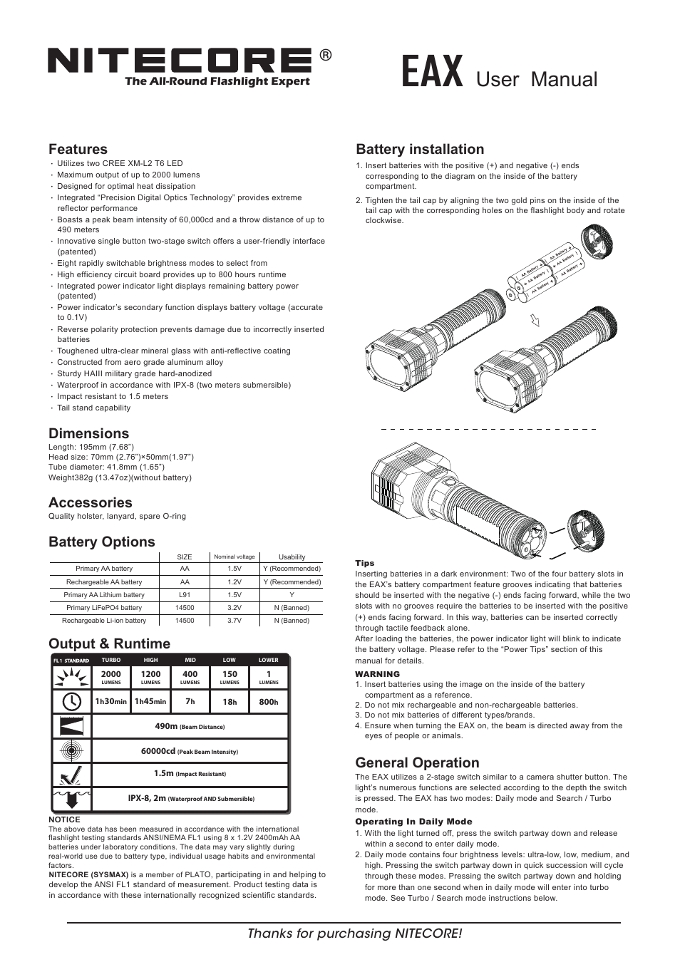 NITECORE EAX User Manual | 2 pages