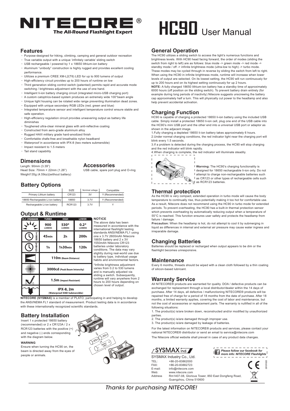 NITECORE HC90 User Manual | 1 page