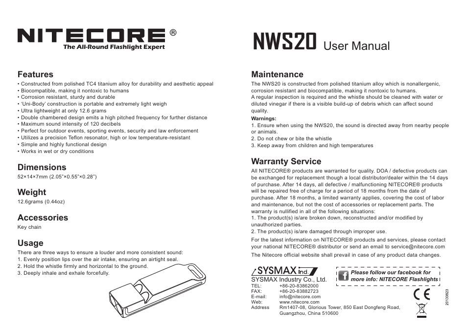 NITECORE NWS20 User Manual | 1 page