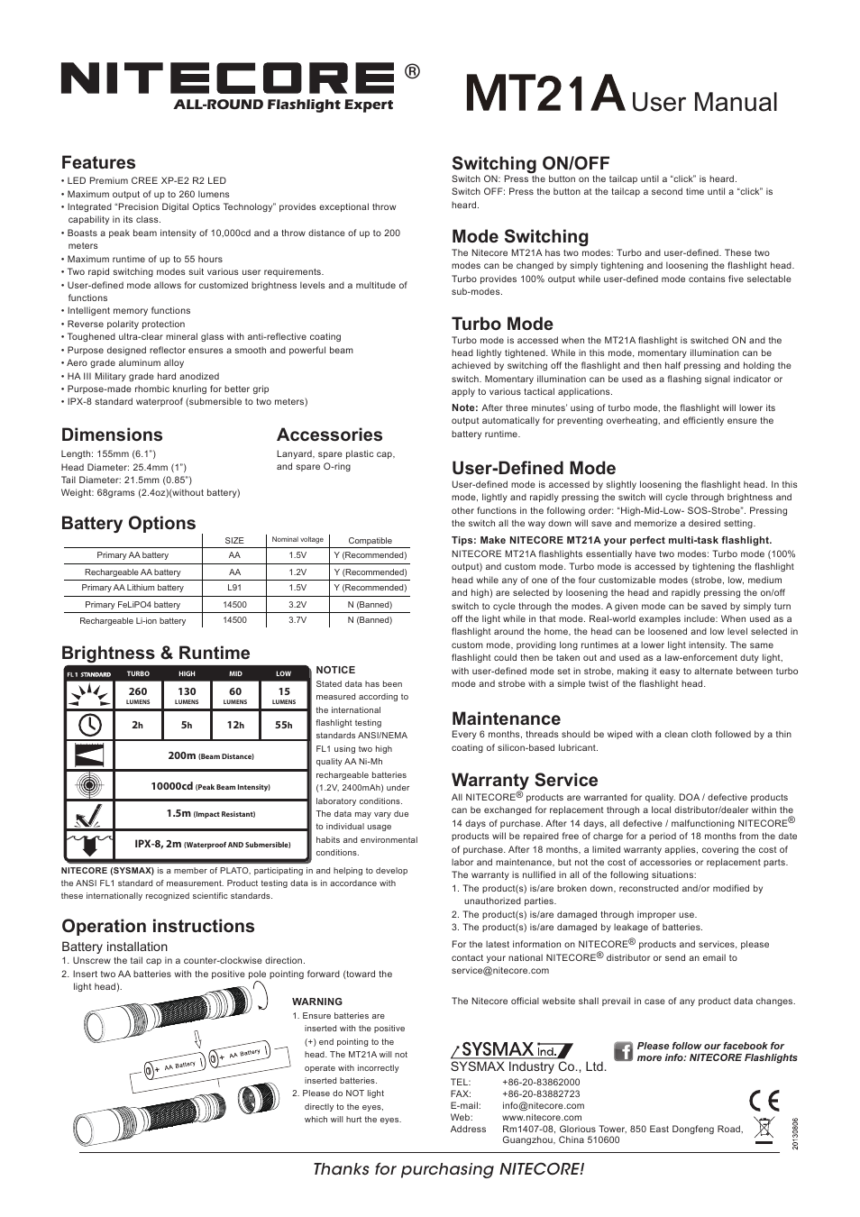 NITECORE MT21A User Manual | 1 page