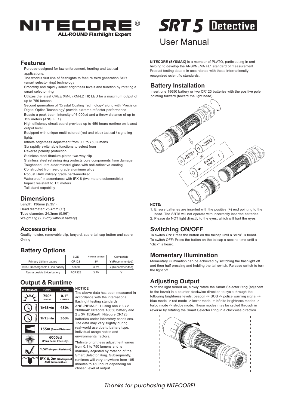 NITECORE SRT5 User Manual | 2 pages