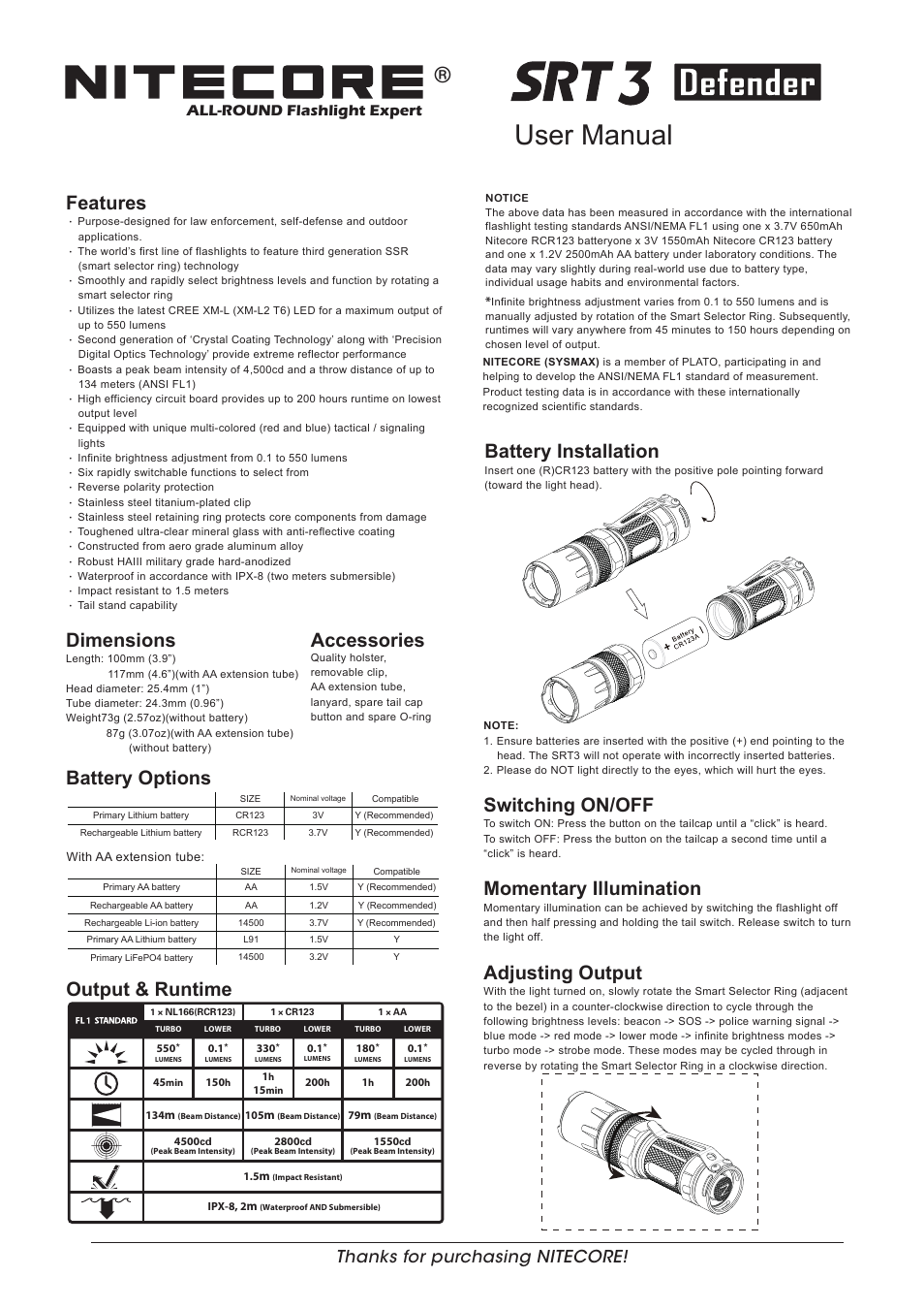 NITECORE SRT3 User Manual | 2 pages