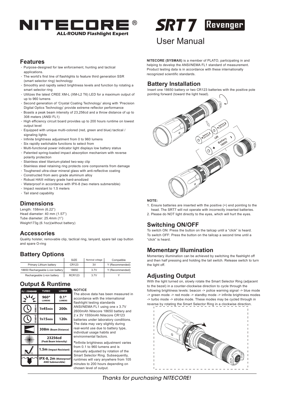 NITECORE SRT7 User Manual | 2 pages