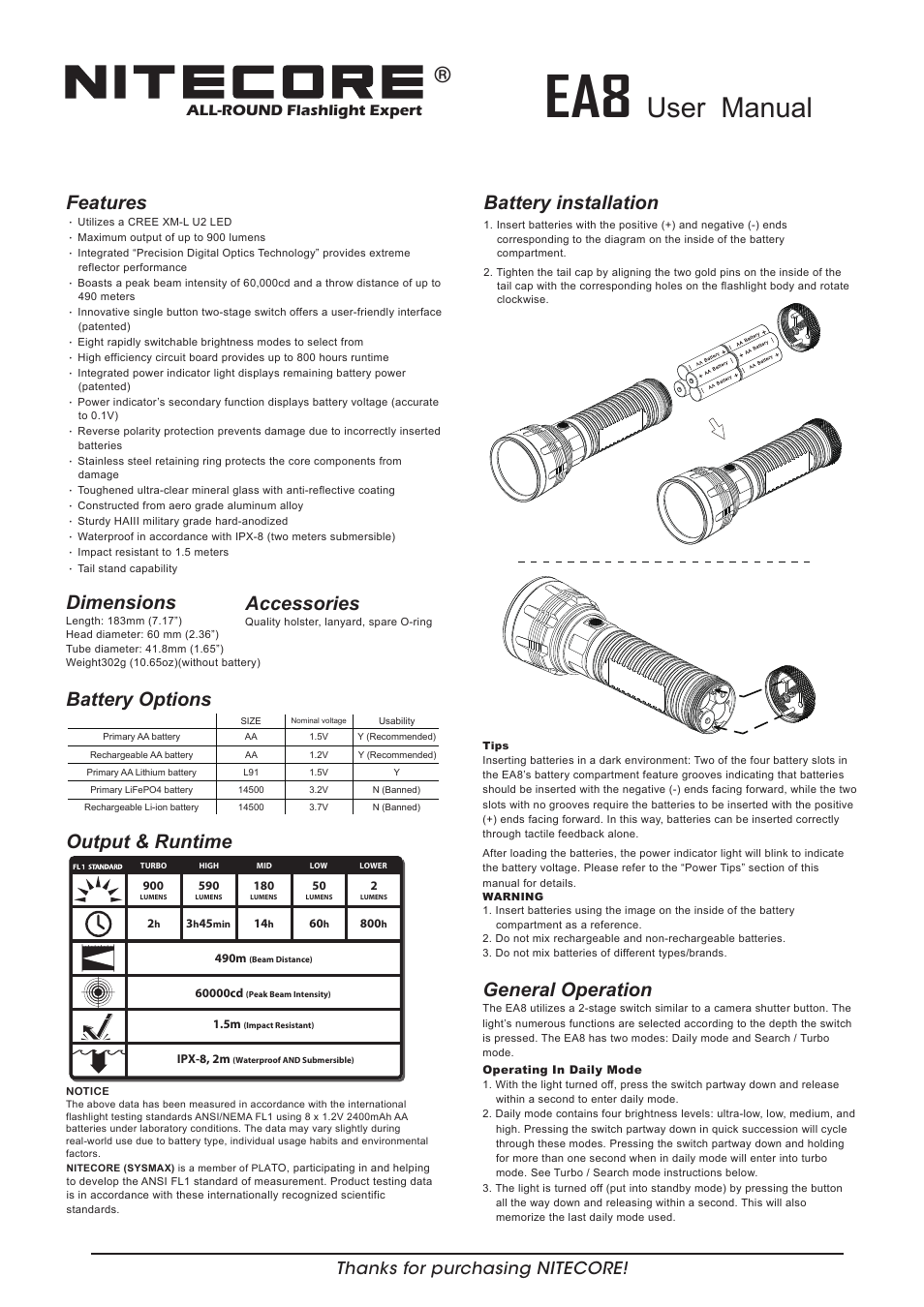 NITECORE EA8 User Manual | 2 pages