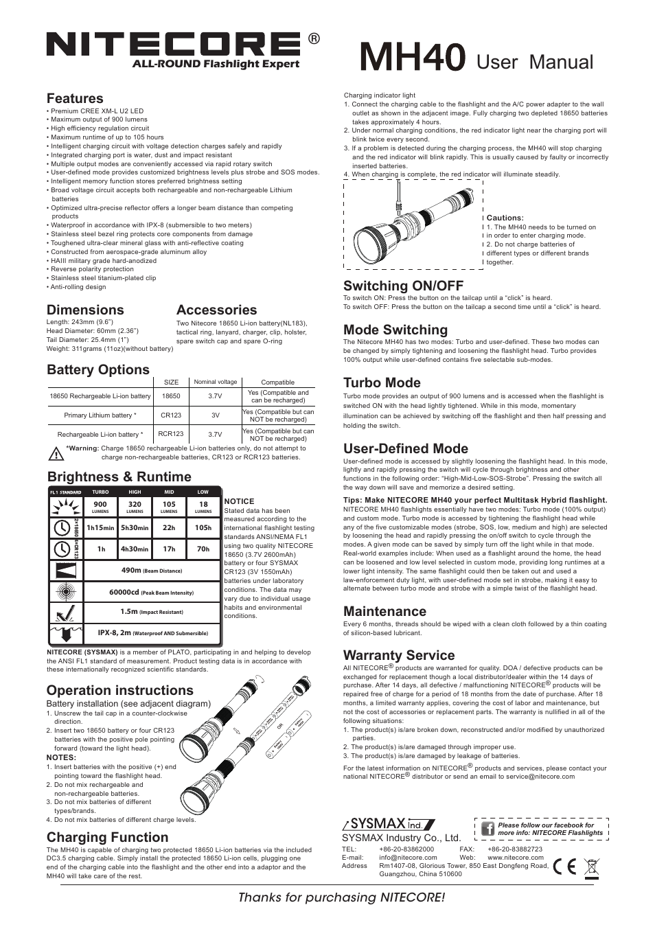 NITECORE MH40 User Manual | 1 page