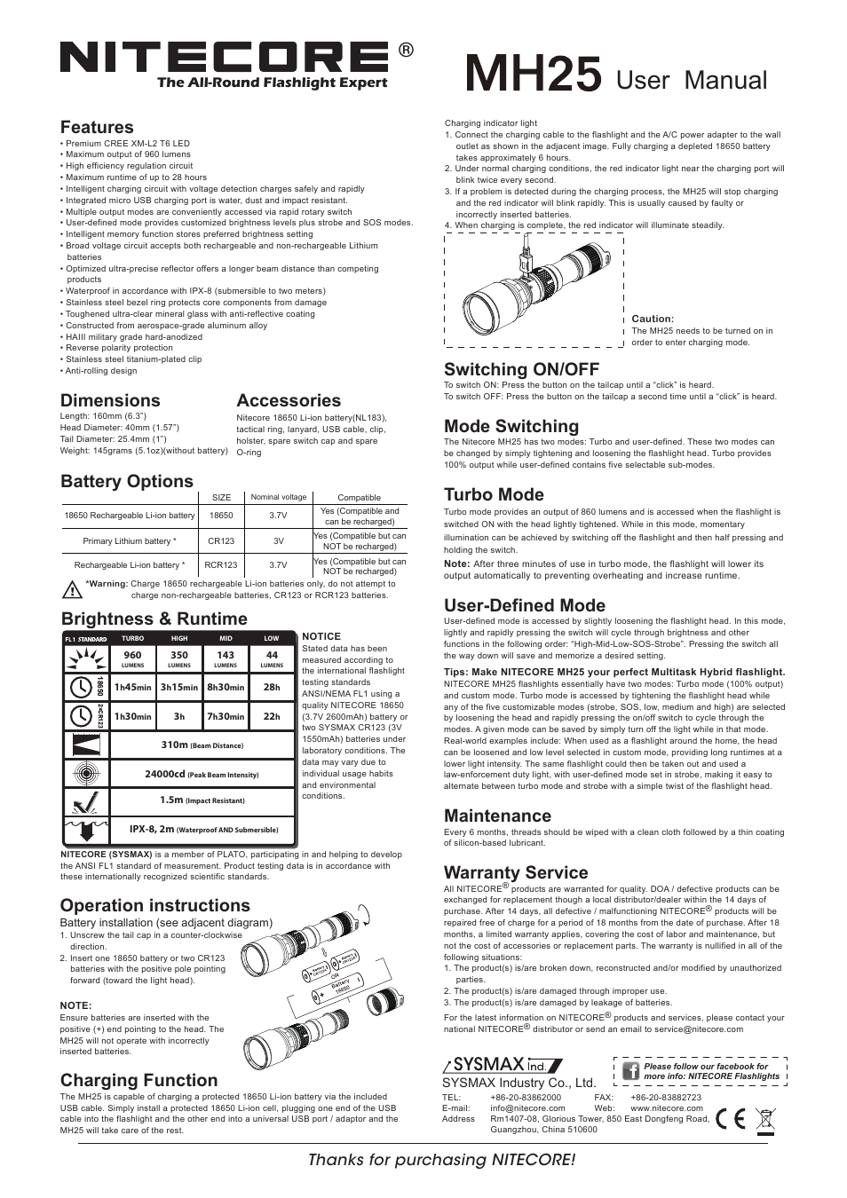 NITECORE MH25 User Manual | 1 page