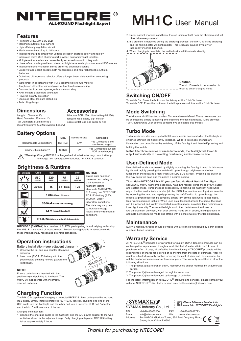 NITECORE MH1C User Manual | 1 page