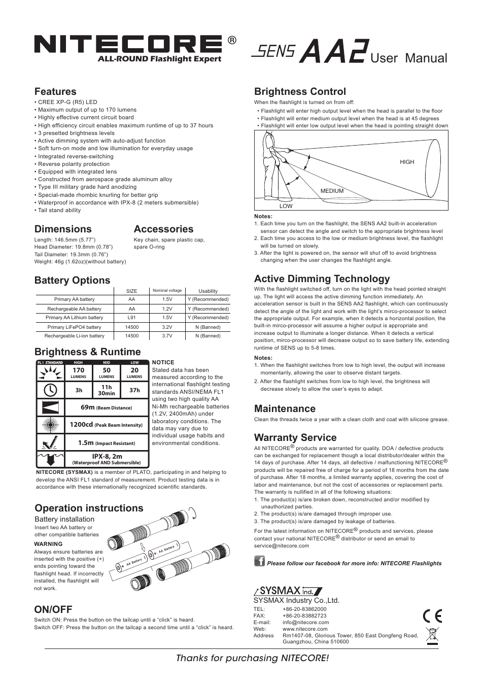 NITECORE Sens AA2 User Manual | 1 page
